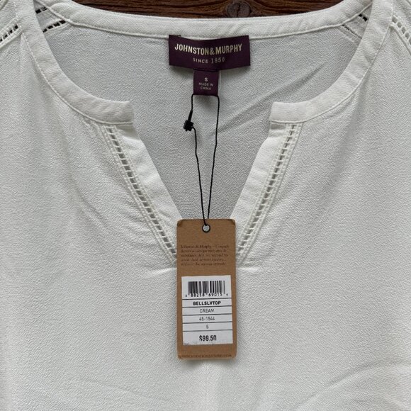 JOHNSTON & MURPHY Women’s Bell Sleeves Top Cream, Crepe, Sz Small S 45-1544 NWT - Picture 3 of 16